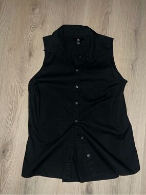 Banana Republic Sleeveless Black Button Down Collared Shirt 14 Tall